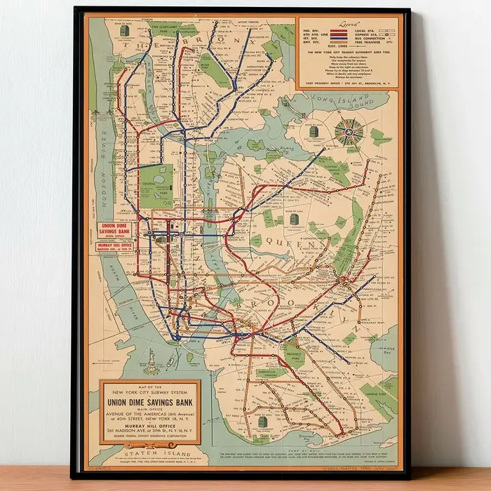Affiche nordique Vintage de cartes de métro, ville de New York, peinture sur toile d'art mural, images murales pour décor de salon sans cadre