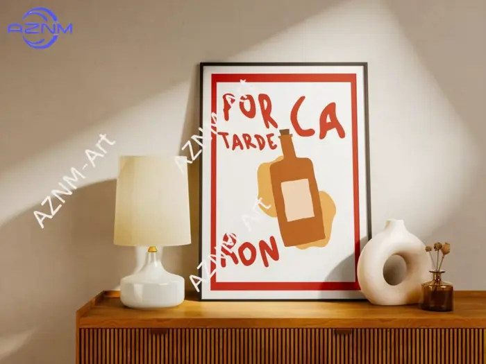 Affiche colorée sans cadre Por La Tarde Ron Print - Style design plat tendance - Décoration esthétique pour appartement et cuisine