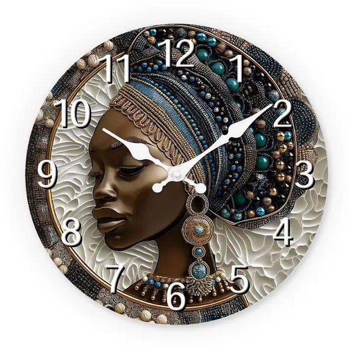 Un artistique élégant africain tribal femme horloge murale en bois salon chambre cuisine décoration