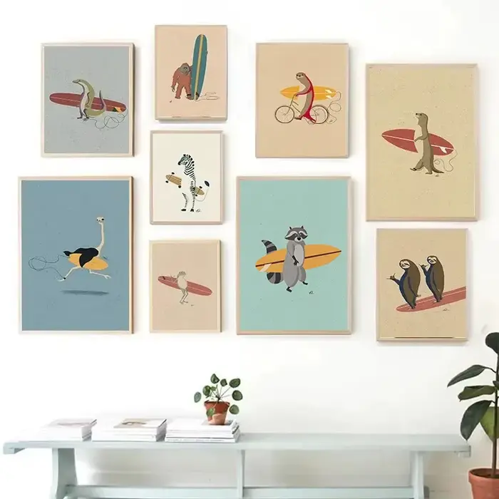 Affiches d'animaux de surf amusants