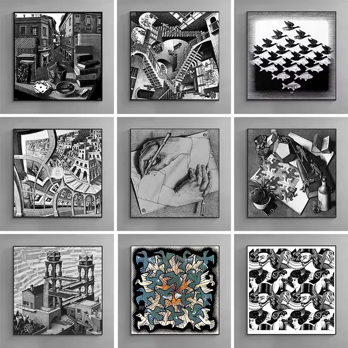 Affiches d'art géométrique surréalistes Escher