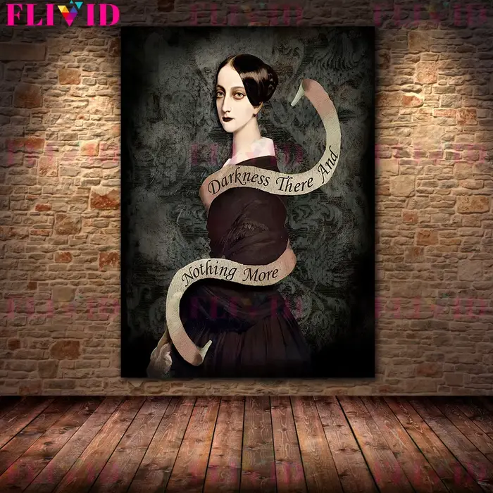 Gramophone et corbeau fille victorienne Vintage mur Art toile peinture citation poésie littérature Goth Art affiche imprimer décor à la maison