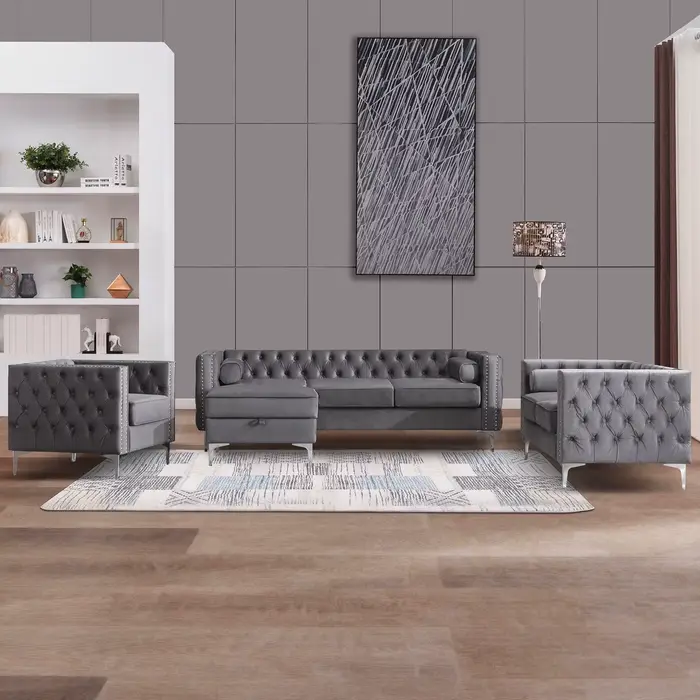 HORGgland O-Ensembles de meubles de salon, canapé sectionnel convertible avec rangement
