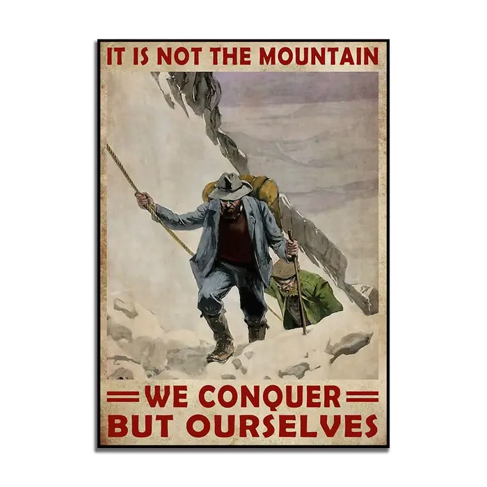 Affiche de camping d'alpinisme, c'est pas la montagne, décor de vie à la maison