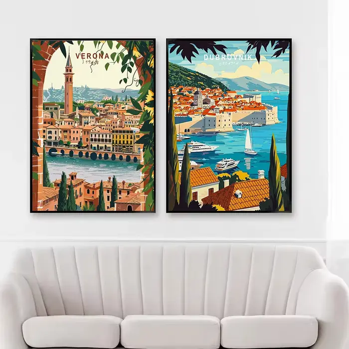 Affiche aquarelle moderne de ville de voyage de renommée mondiale