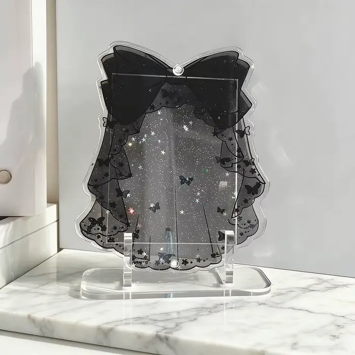 Cadre photo noir de 3 pouces avec nœud, étoile et support de carte pailleté, style INS, pour petites