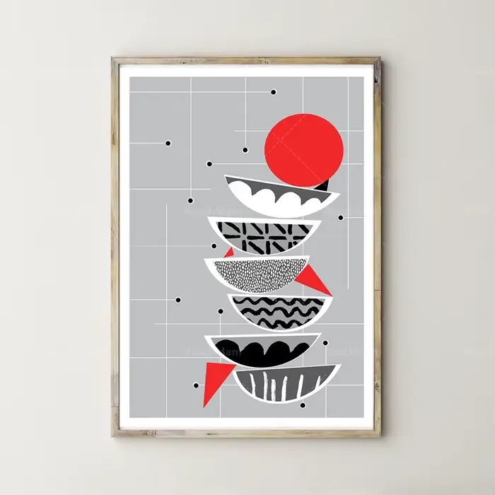Art mural gris clair blanc noir rouge