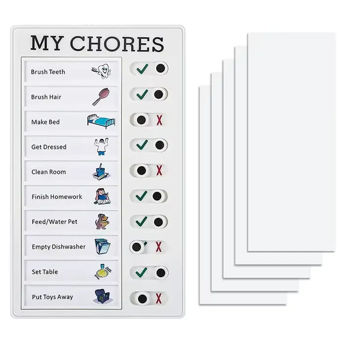 1 tableau des tâches pour enfants avec 5 cartes vierges, tableau de liste de contrôle en plastique a