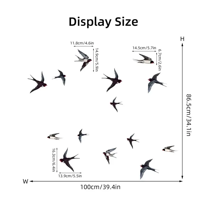 Autocollants muraux d'oiseaux d'hirondelles multiples d'interconnexion