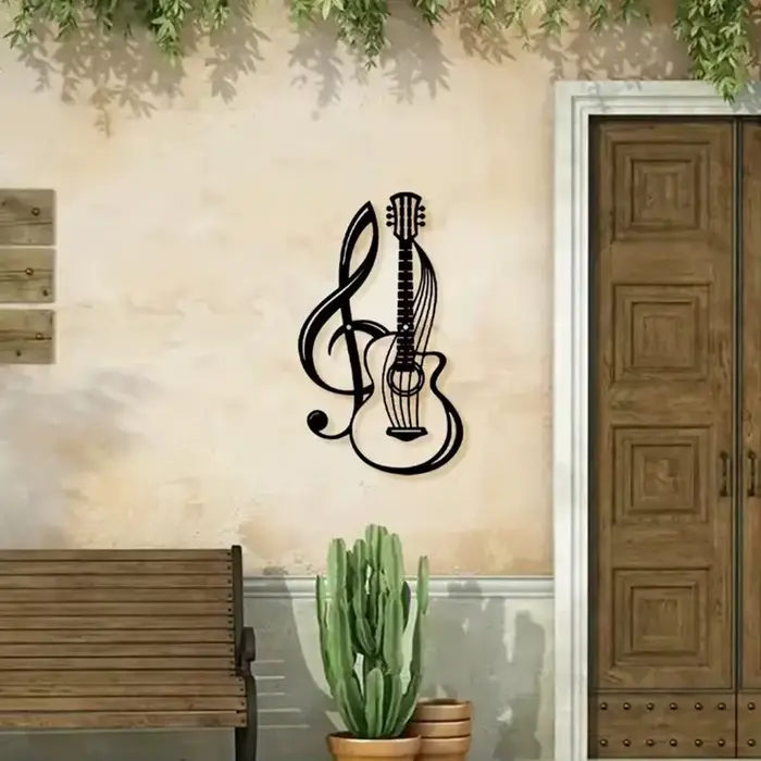 1 morceau d'art mural en fer avec symboles musicaux et guitare