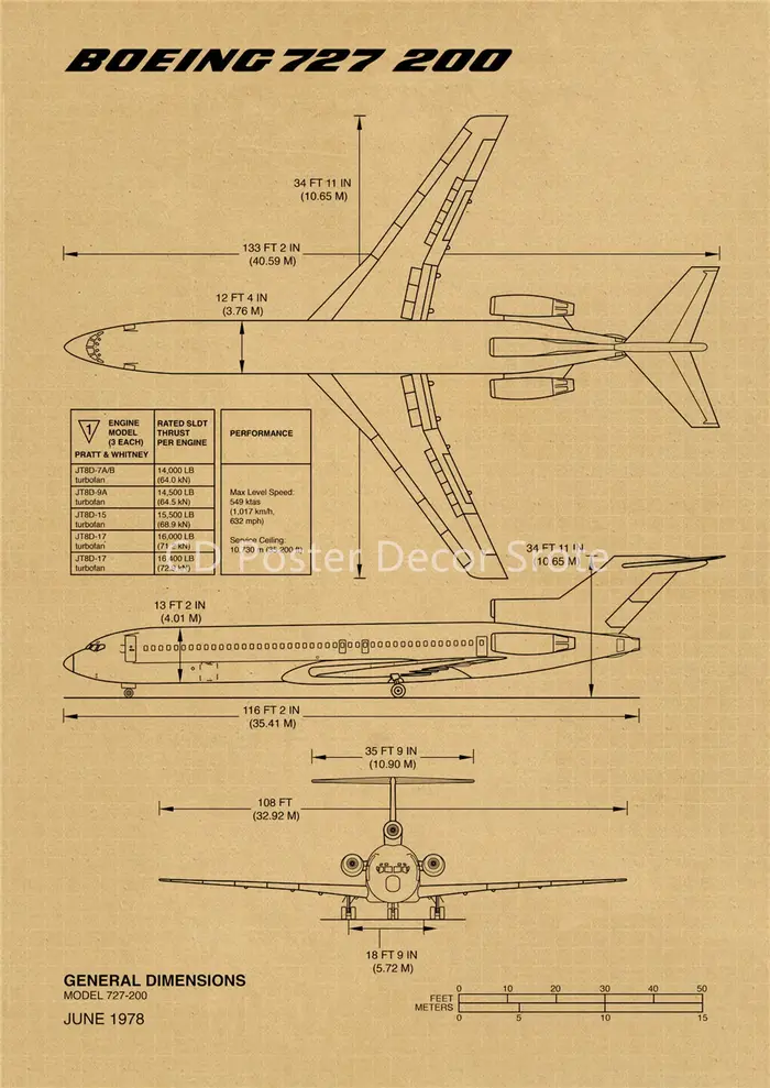 Affiche Vintage de Structure d'avion, diagramme d'architecture d'avion Boeing, papier Kraft imprimé,