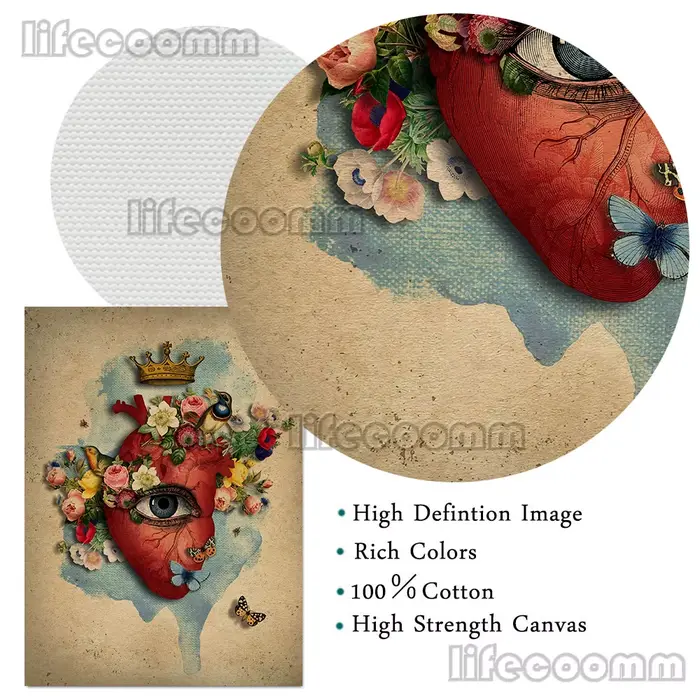 Coeur plein de fleurs, peinture sur toile d'art mural abstrait