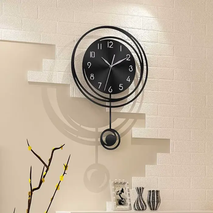 Horloge murale avec pendule, fonctionne à piles, décorative, silencieuse, mouvement à quartz sans ti