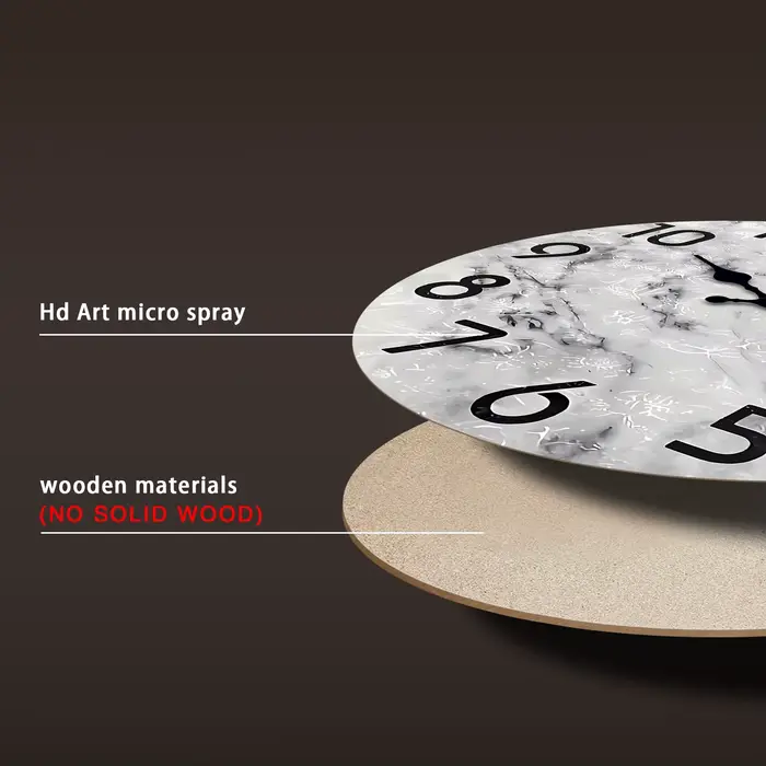 Moderne motif de peinture à l'huile de marbre gris et noir horloge murale en bois salon chambre cuisine décoration de