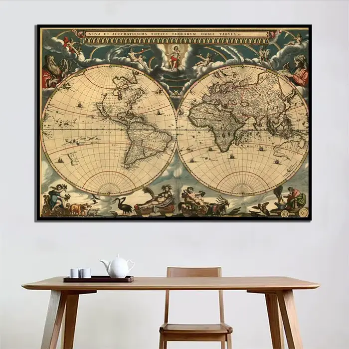 Carte du monde rétro format A2, toile Fine imprimée HD, peinture non encadrée pour décoration murale