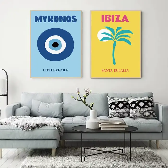 Mykonos Ibiza Miami Bondi Amalfi St.tropez coloré toile peinture voyage impression abstraite affiche murale nordique mur Art décor