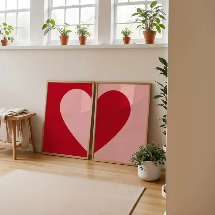 Ensemble d'art mural en forme de cœur rétro sans cadre