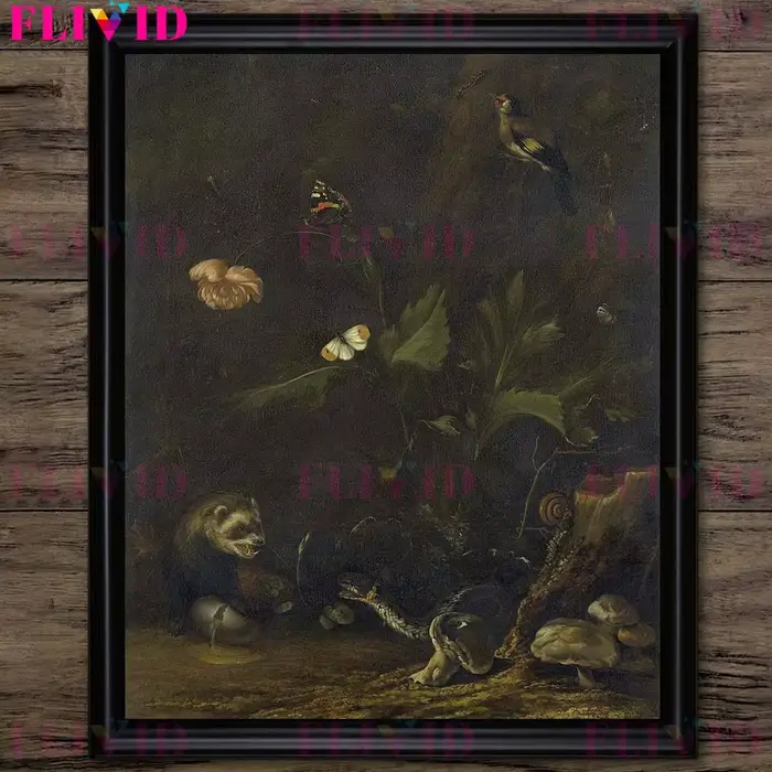 Affiche d'art de bouquet de fruits et de panier de fleurs d'époque victorienne
