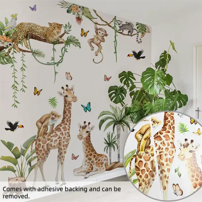 Grands autocollants muraux animaux de la forêt chambre d'enfants Jungle Safari girafe singe stickers