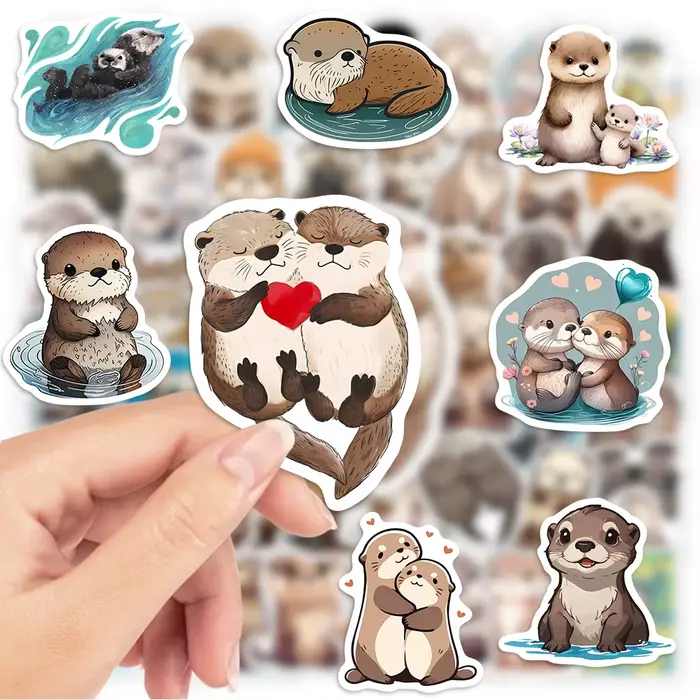 Autocollants de loutre aquarelle mignons