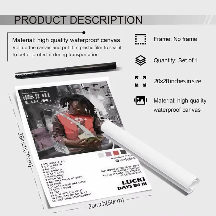 Pop Rap L_LUCKI Album HD lin toile affiche mur Art imprime pour salon chambre bureau décoration de la maison cadeau