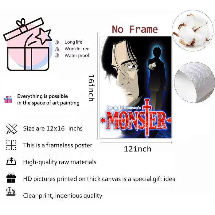 N-Naoki Urasawa S Monster Anime peinture calligraphie toile affiche: sans plis imperméable Durable tous les espaces décoration murale