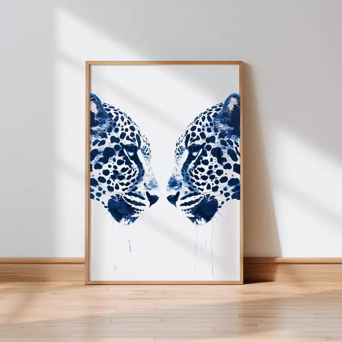 Toile murale léopard bleu marine à 8 boules, affiche imprimée d'animaux rétro pour décor de Bar à do