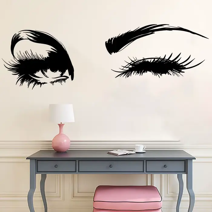 Autocollants Muraux Yeux Charmants et Cils Éblouissants Décoration Murale Vinyle Adhésif Stickers De
