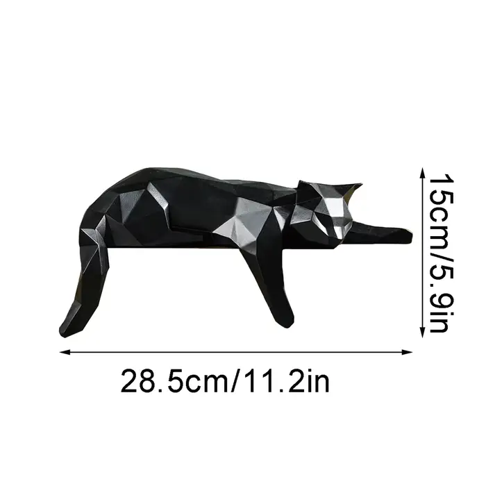 Statue de chat noir et blanc - Figurine décorative géométrique moderne pour la maison