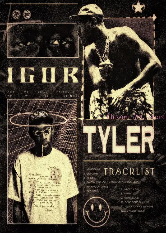 Affiche rétro de rappeur Tyler le créateur de musique, toile imprimée, images d'art pour la maison, 