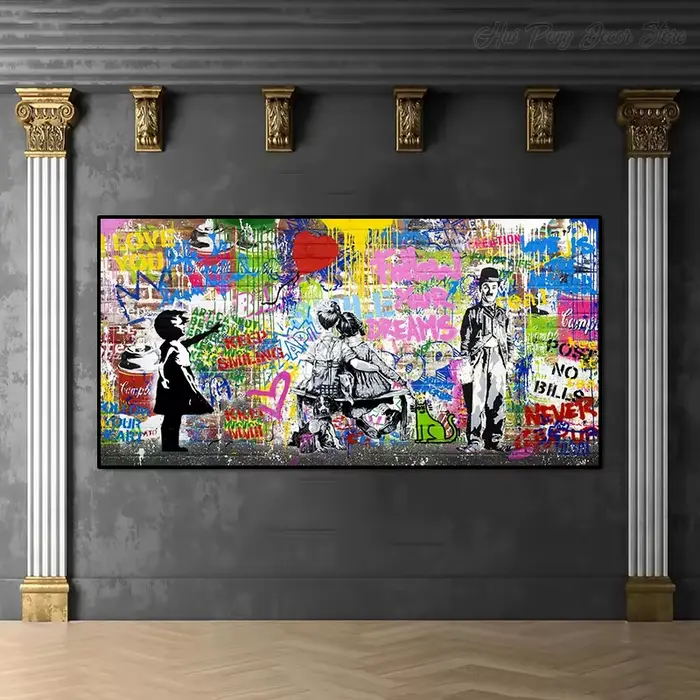 Banksy Street Art Graffiti urbain mur Art ballon fille toile peinture grande taille affiches et impressions pour salon décor à la maison