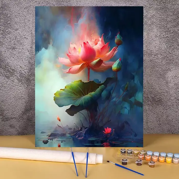 Peinture par numéros de figurines de fleurs de Lotus, image de coloriage, œuvre d'art, bricolage, pe