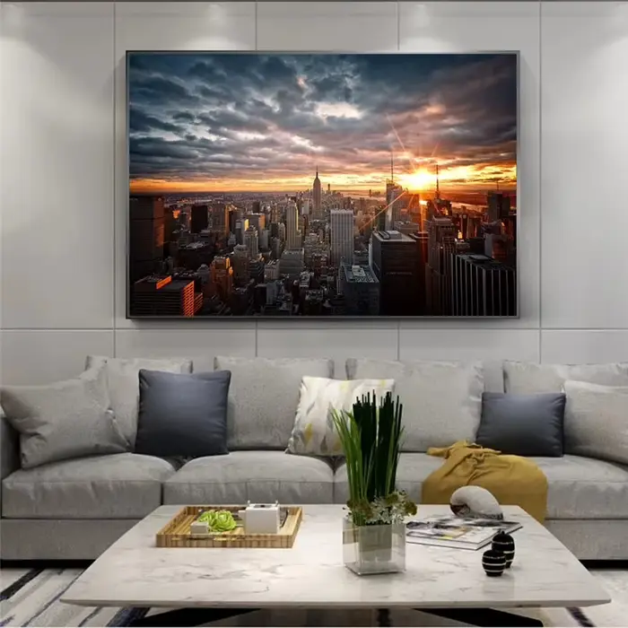 Peintures sur toile avec vue au coucher du soleil de la ville de New York