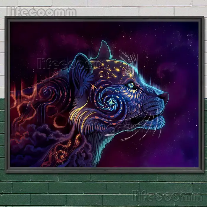 Peinture sur toile avec animaux fantastiques mystérieux