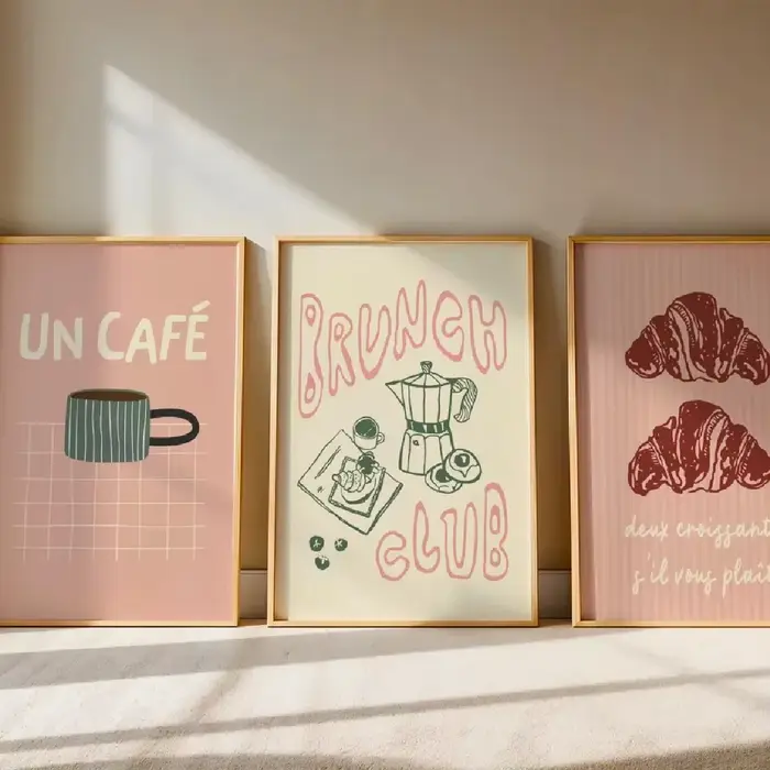 3 pièces/ensemble Croissants de café et citations de Brunch impression sur toile Vintage cuisine française nourriture affiches d'art murales Correspond pour la décoration intérieure