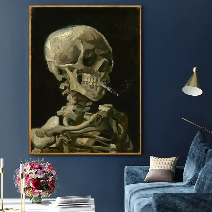 Affiche classique de crâne de Van Gogh avec Cigarette brûlante
