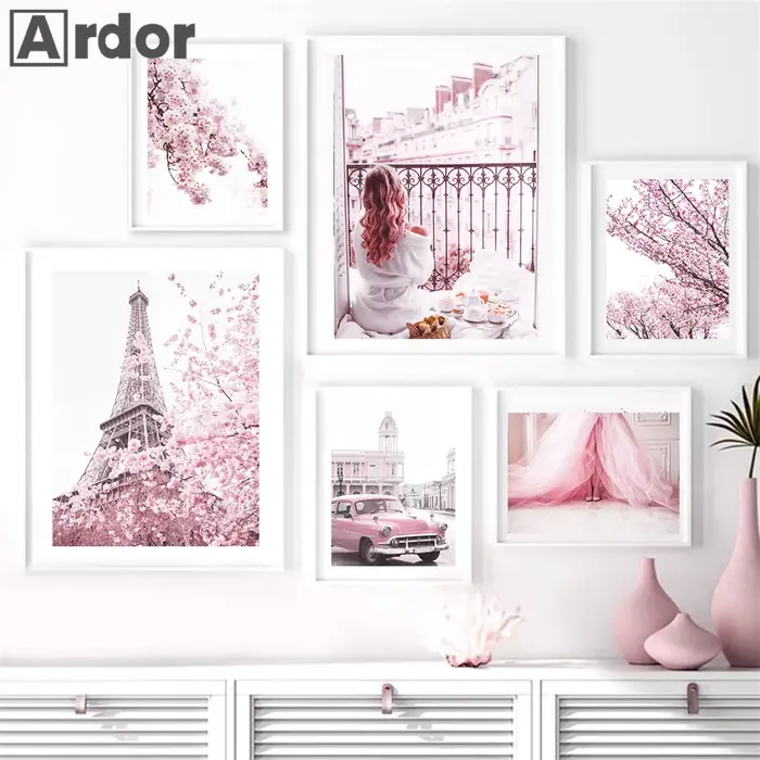 Peinture sur toile de fleur rose pour la décoration intérieure