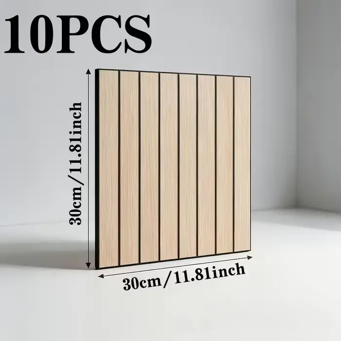 Lot de 10 panneaux muraux en lattes de bois 30x30cm