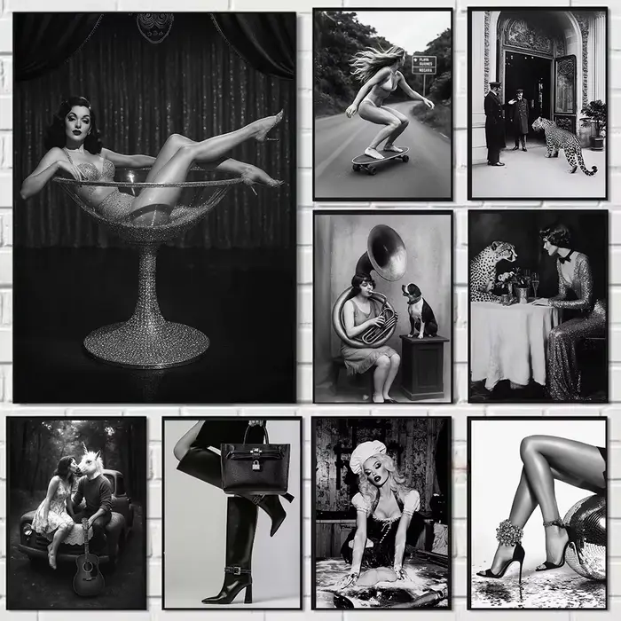 Burlesque Art rétro Glamour Pinup Girl Vintage esthétique inspiré Cabaret Style décoration de luxe photo noir et blanc