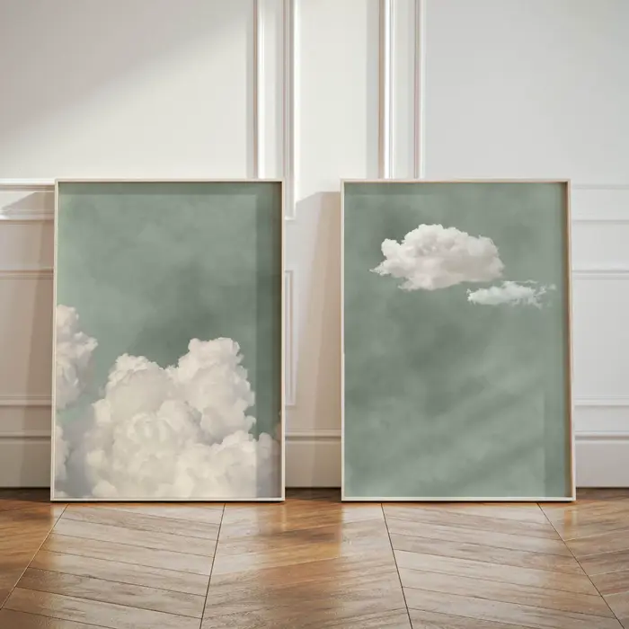 Affiche d'art mural nuage vert sauge, imprimés sur toile d'art ciel abstrait pour salon moderne, cha