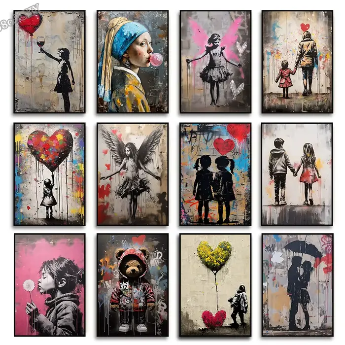 Banksy garçon fille avec ballon affiches d'art de rue imprime sur toile Pop Graffiti Art