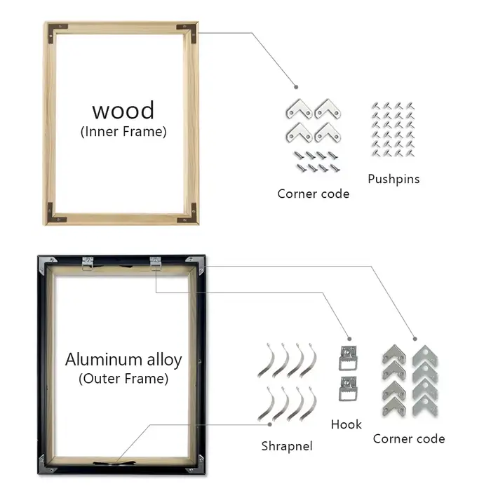 Art mural moderne, combinaison latérale étroite en alliage d'aluminium et cadre intérieur en bois