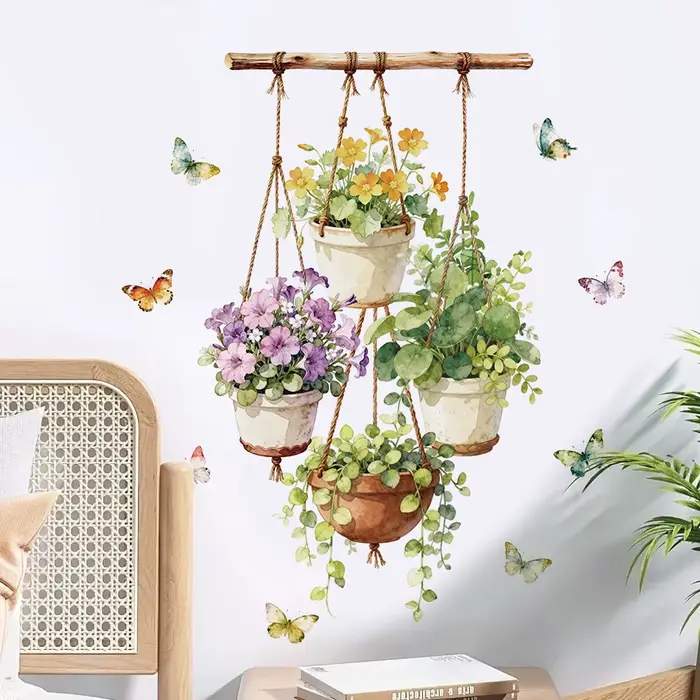 Autocollants muraux en aquarelle pour plantes en pot, pour chambre d'enfant, décoration de la maison, autocollant auto-adhésif pour plinthe, décoration murale pour salon