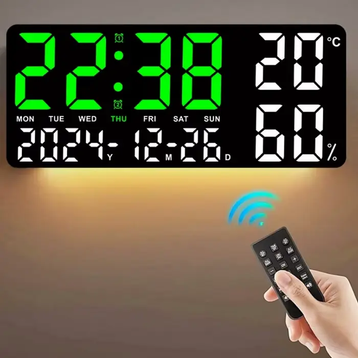 Grande horloge murale numérique avec lumière d'ambiance 7 couleurs