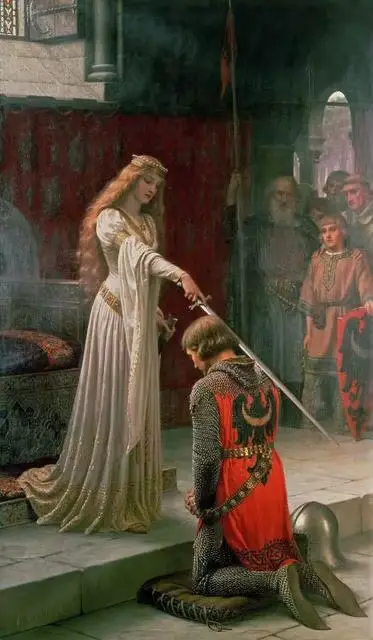 Edmund Blair Leighton œuvre l'accolade chevalier médiéval thème toile peinture mur Art Vintage affic
