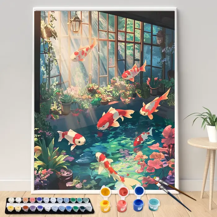 Peinture par numéros 40x50cm, kits maison en verre Sunshine, image de carpes koï à peindre par numér