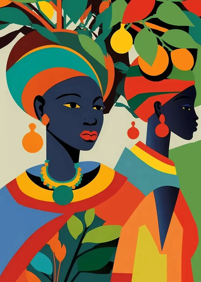Peinture sur toile de portrait de femme africaine de style national, fille de beauté moderne avec de