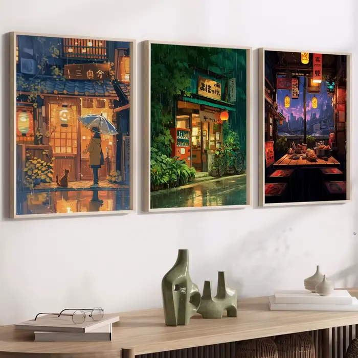 Anime café boutique et vélo toile affiche Ghibli travail
