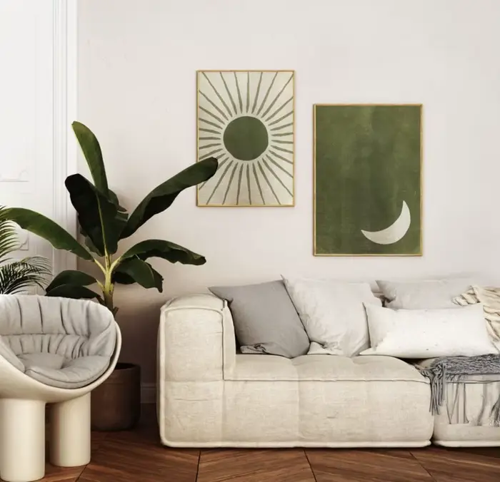 Abstraction d'art mural vert sauge