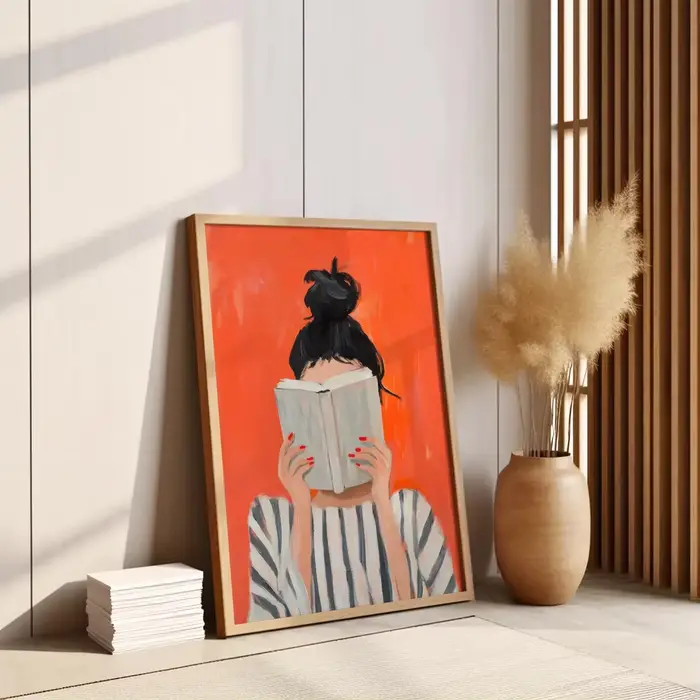 Impression d'art de femme lisant sans cadre | affiche de livre | art mural féminin et confortable